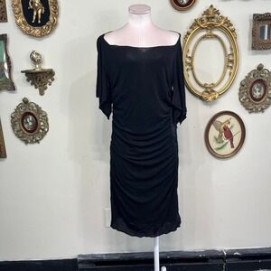 Vintage Bebe Black Ruched Off-Shoulder Mini Dress
